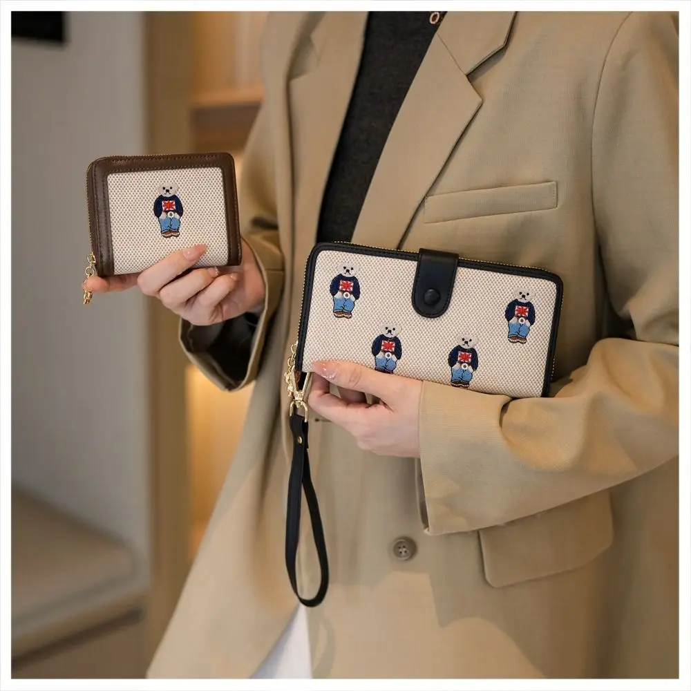 

New Fashion Cute Knitted Bear Women's Purse Canvas Cartoon Card Holder Multiple Card Slots Handbags Storage