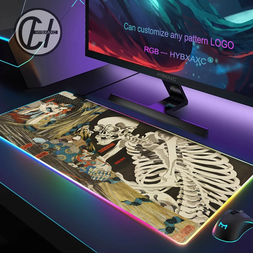 Japanese Painting Art Mouse Pad RGB Gaming Mouse Pad Desk Mat HD Gamer Large LED Light XXL MousePads PC Computer Carpet