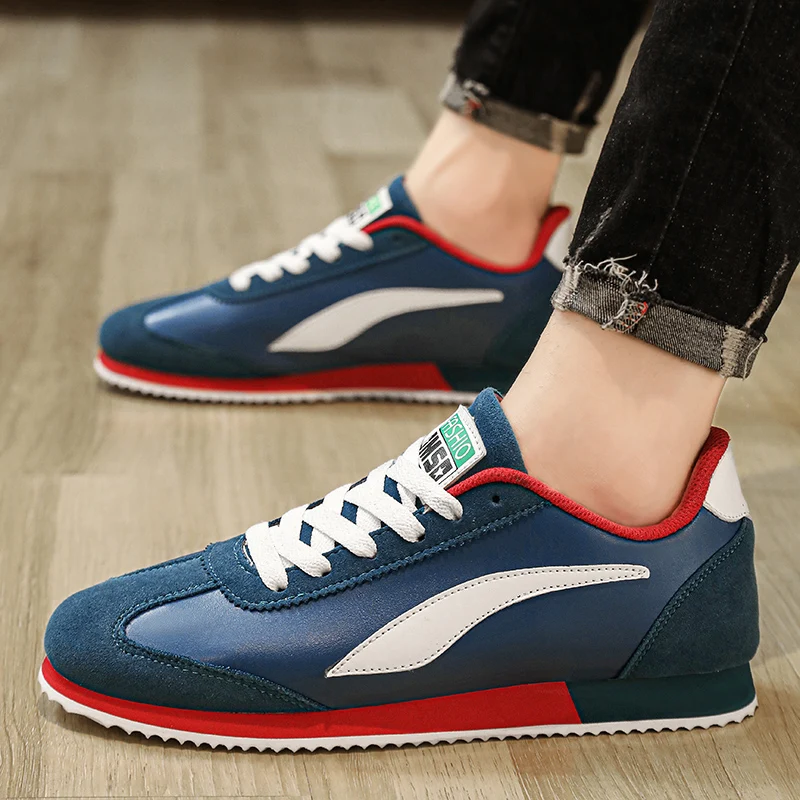 Zapatillas de deporte clásicas de cuero para hombre, zapatos deportivos de moda, zapatillas atléticas de diseñador, zapatos para correr, azul, gran