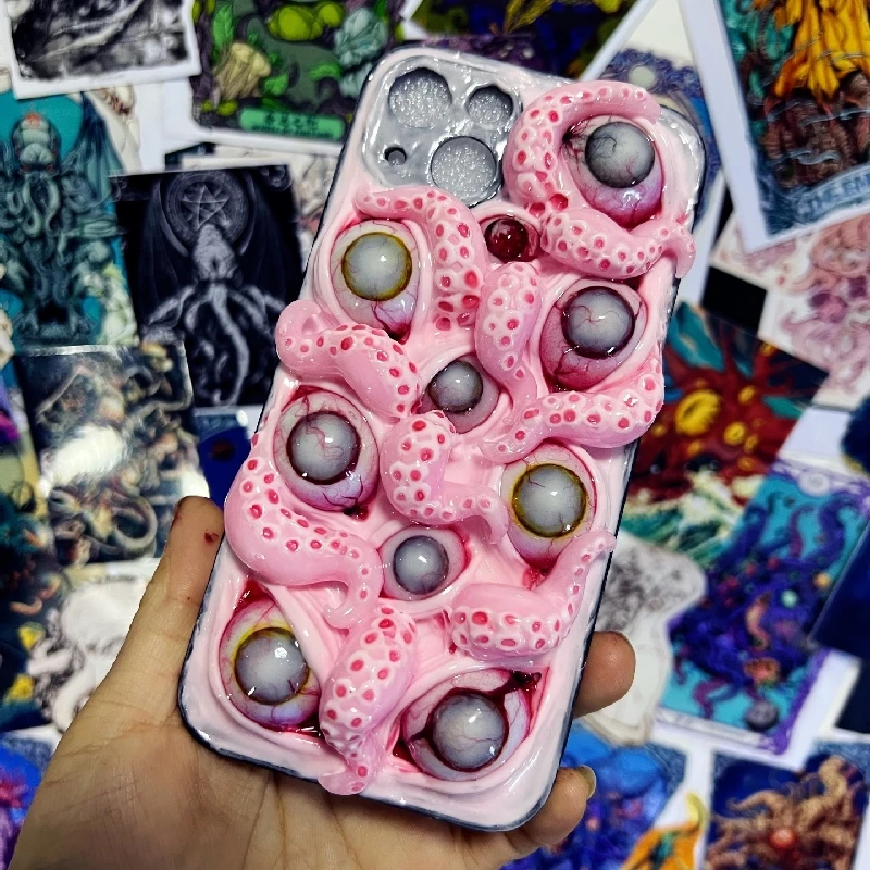 4134 Original 3D Handmade Mobile Phone Case Horror Cthulhu Tentacle Zombie Eyes Dark Gothic Art Mobile Phone Case Custom Gift