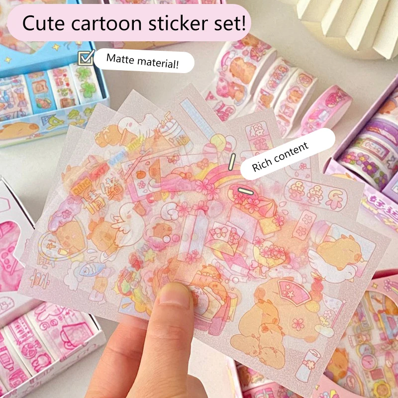 8 Set/lot Kawaii Capybara Stickers Tape Cute Scrapbooking DIY Diary Decorative Sticker Hand Account Decorate Set Gift Set