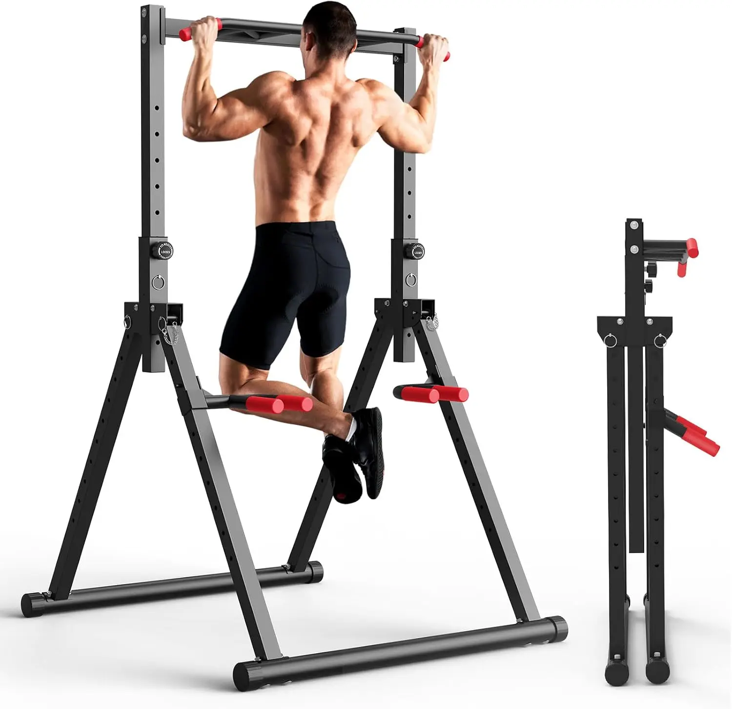 Foldable Power Tower Dip Station for Pull Ups, Dips & Push Ups, Upgraded Free Standing Pull Up Bar Station, Multi-function Worko