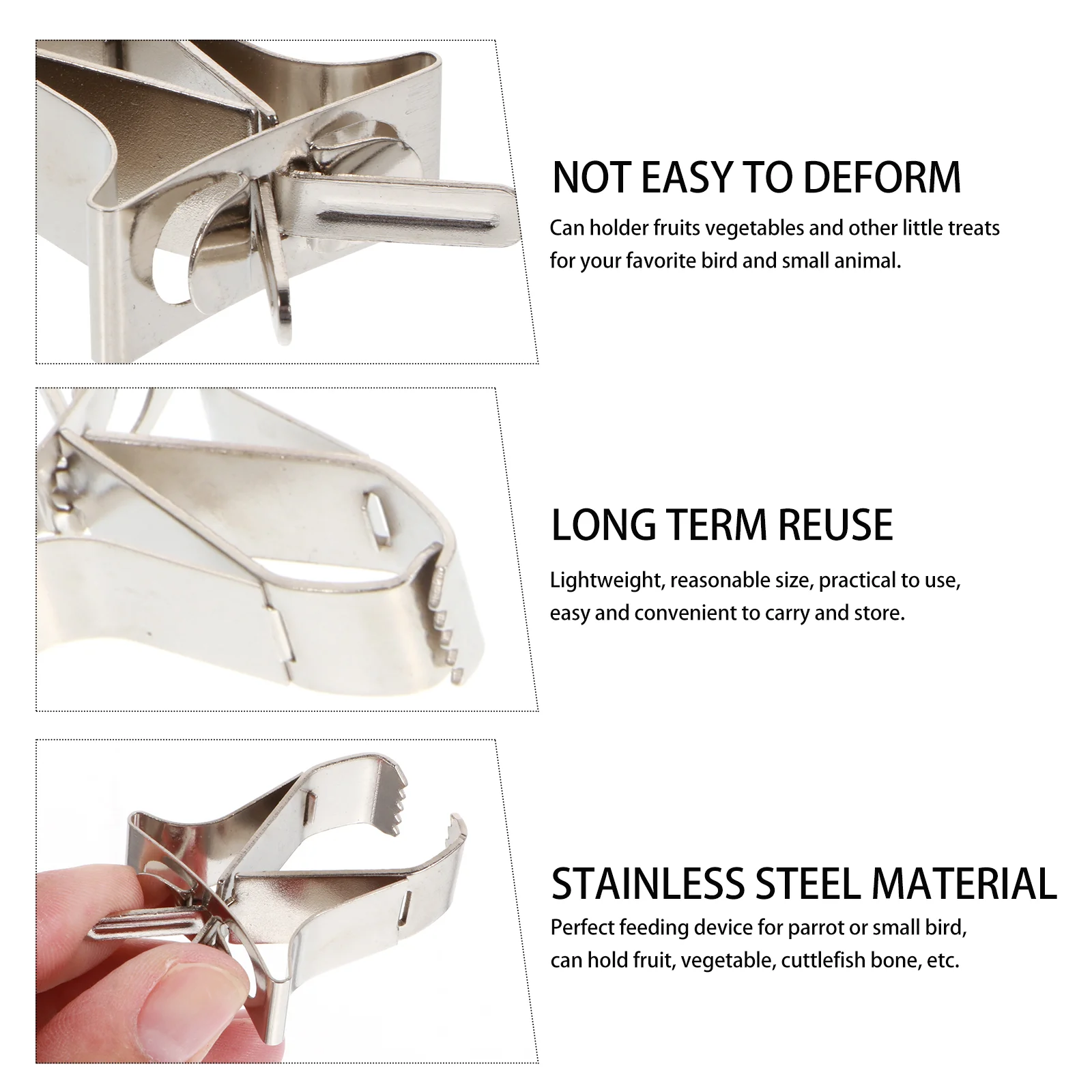 5 Pcs Food Tongs Bird Cage Clip Feeding Securing Clamp for Birdcage Pet Supply Stainless Steel Parrot Vegetable