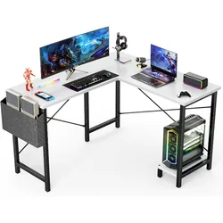 L Shaped Computer Desk Wood Corner PC Gaming Table with Side Storage Bag for Home Office Small Spaces