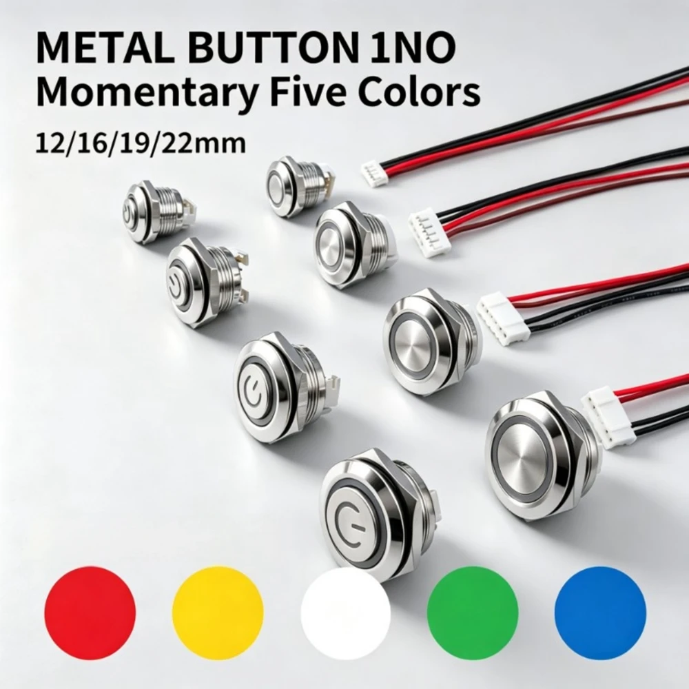 12/16/19/22mm Short Stroke 1NO Metal Button Switch IP66 Waterproof Instant Self Reset Red LED 3V 6V 12V 24V Wired Control Indust