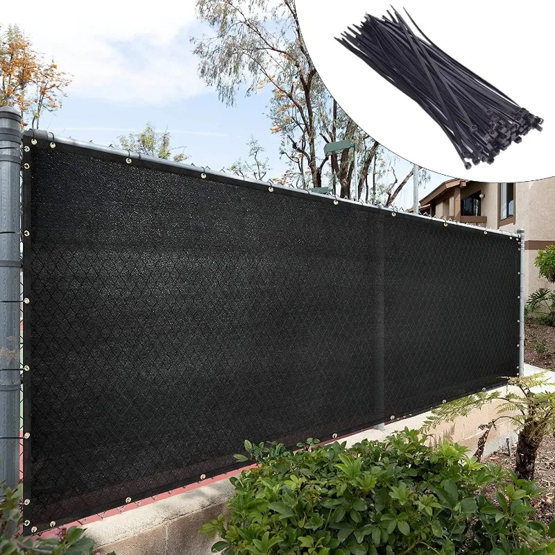

home.Shade Custom Size 5' x 145' Black Fence Privacy Screen Windscreen Cover Netting Mesh Fabric Cloth - Cable Zip Ties In
