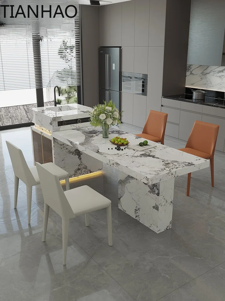 dining table integrated modern minimalist small unit multi-functional rock plate middle guide platform