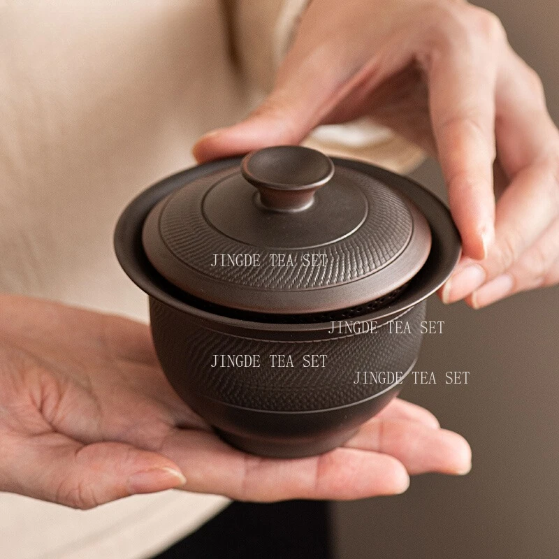 170ml Purple Pottery Hand-held Pot Household Small Heat-resistant Lid Bowl Filter Tea Cup Tea Set Personal Tea Maker