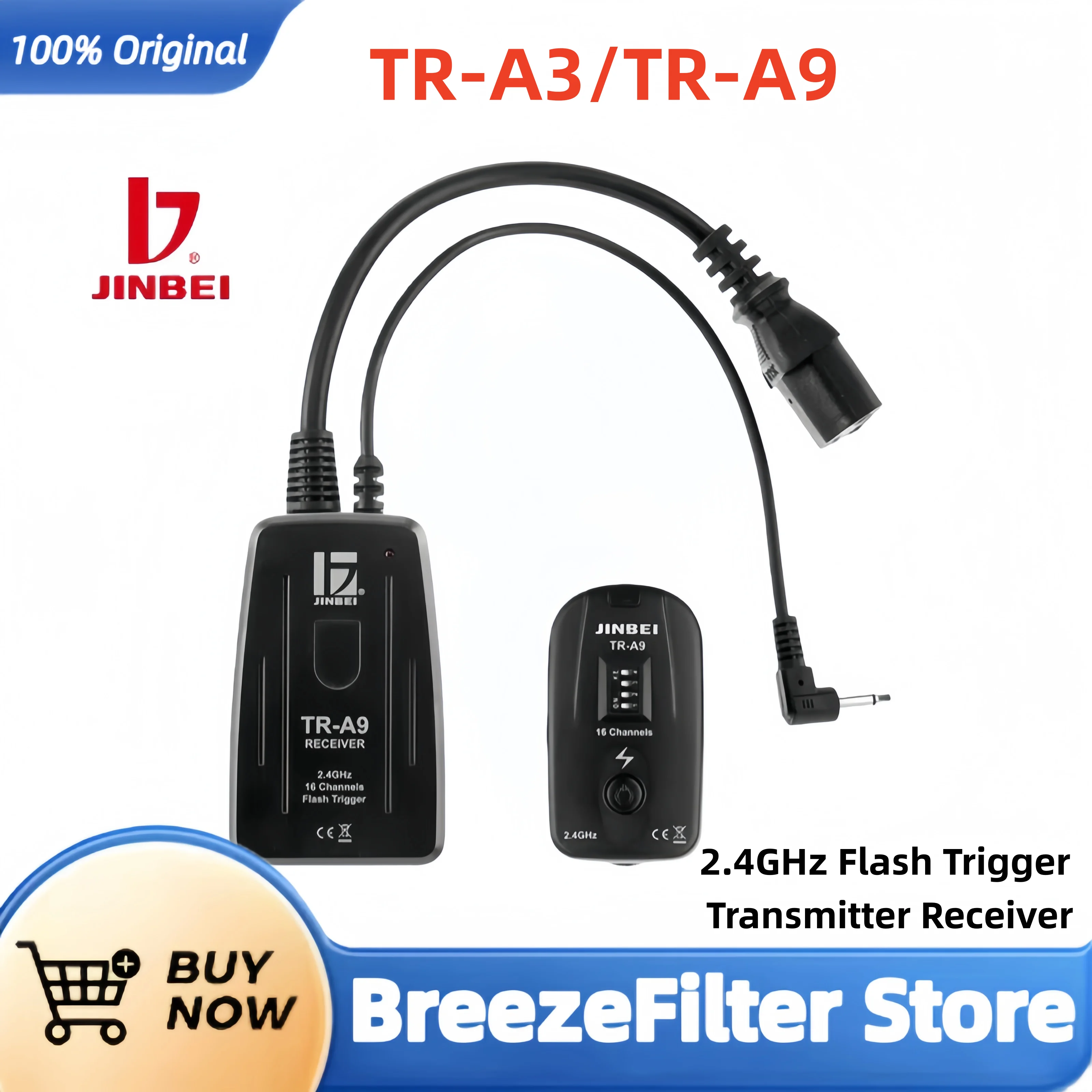 JINBEI TR-A3/TR-A9 Receptor transmissor de gatilho de flash de 2,4 GHz com 16 canais para estúdio fotográfico Flash Light Retrato Fotografia