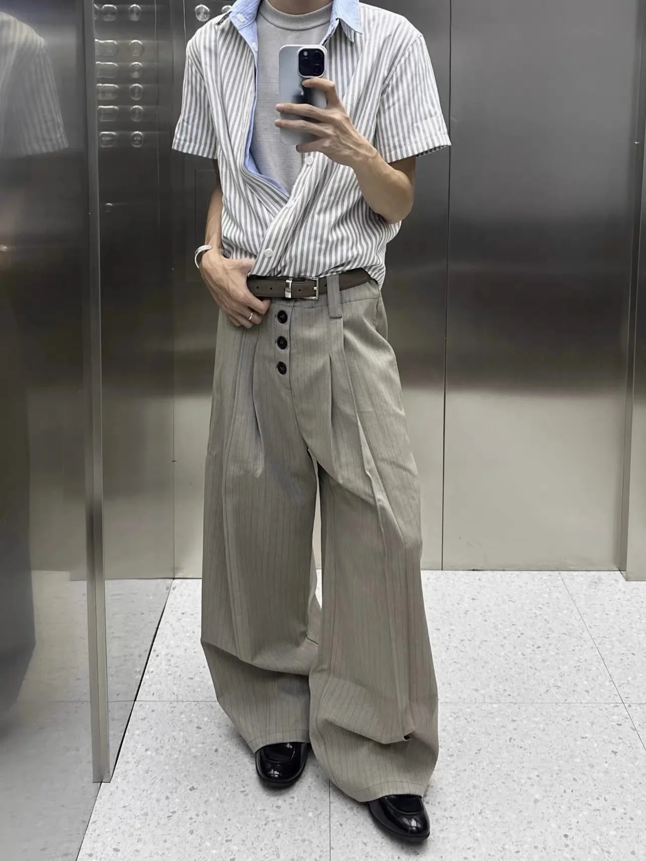 

Мужские повседневные свободные универсальные брюки TR в полоску в американском стиле ретро с широкими штанинами и широкими штанинами TR в американском стиле ретро