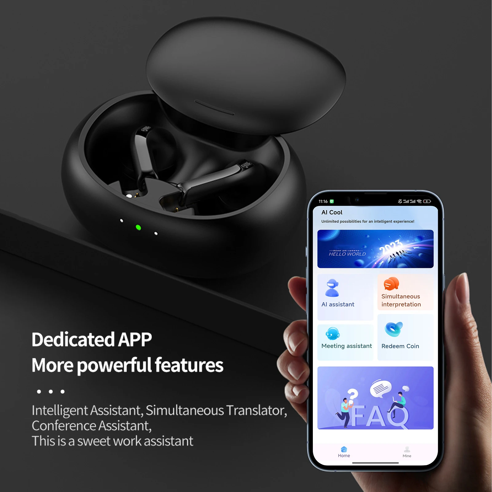 

Wireless Translation Earbuds Real Time AI Translator Earbuds for 2 System Smart Phone One Click Recording Audio to Text
