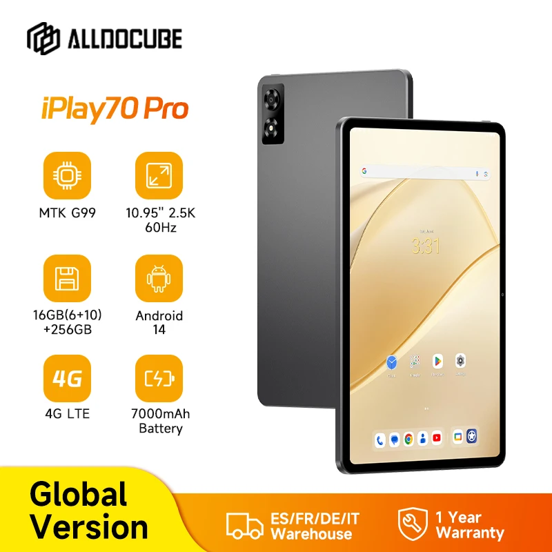 تابلت ALLDOCUBE iPlay70 Pro بشاشة 10.95 بوصة 2.5K 60 هرتز Helio G99 16 جيجابايت (6 جيجابايت + 10 جيجابايت افتراضي) ذاكرة الوصول العشوائي 256 جيجابايت 4G LTE 7000 مللي أمبير في الساعة أندرويد 14
