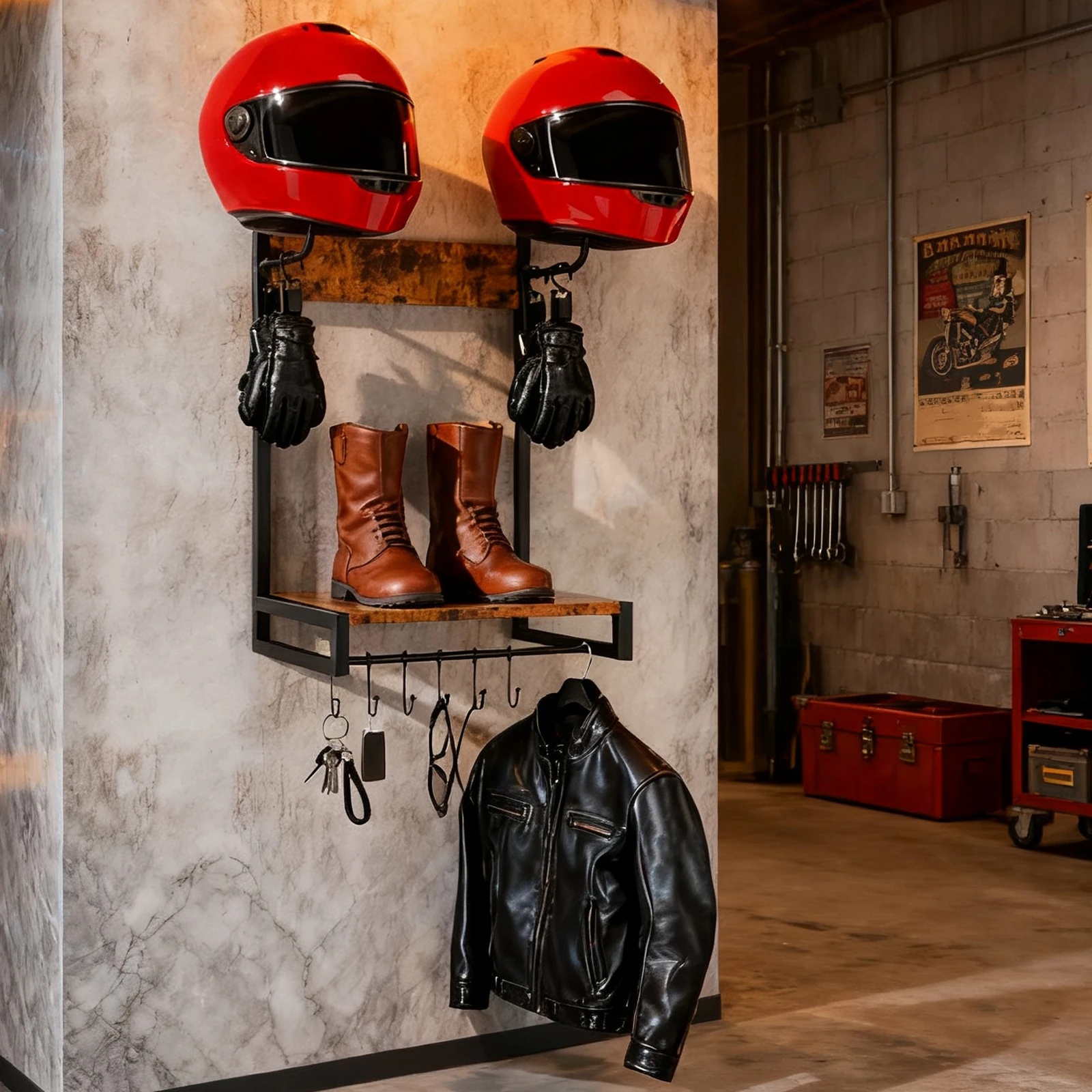 

Деревянный держатель для мотоциклетного шлема с крючками, органайзер для шлема, настенная вешалка для хранения аксессуаров для мотоциклов