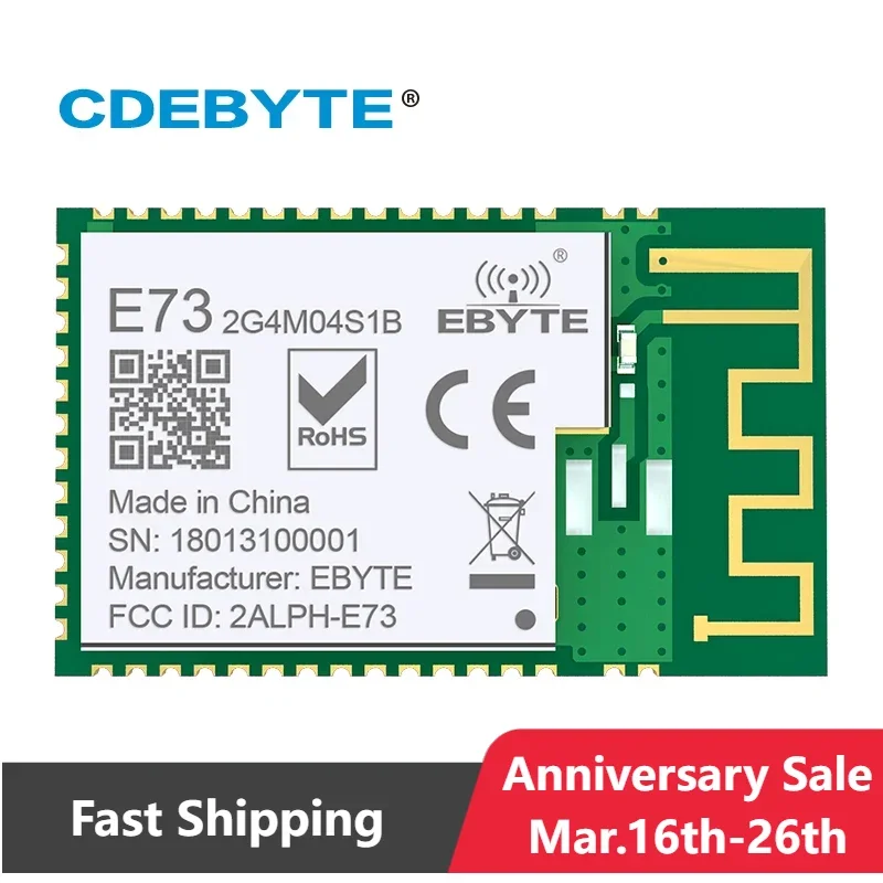 nRF52832 2.4GHz BLE 4.2 5.0 IO Port 4dBm SMD PCB Antenna Ebyte E73-2G4M04S1B Module CE FCC RoHs Certificated