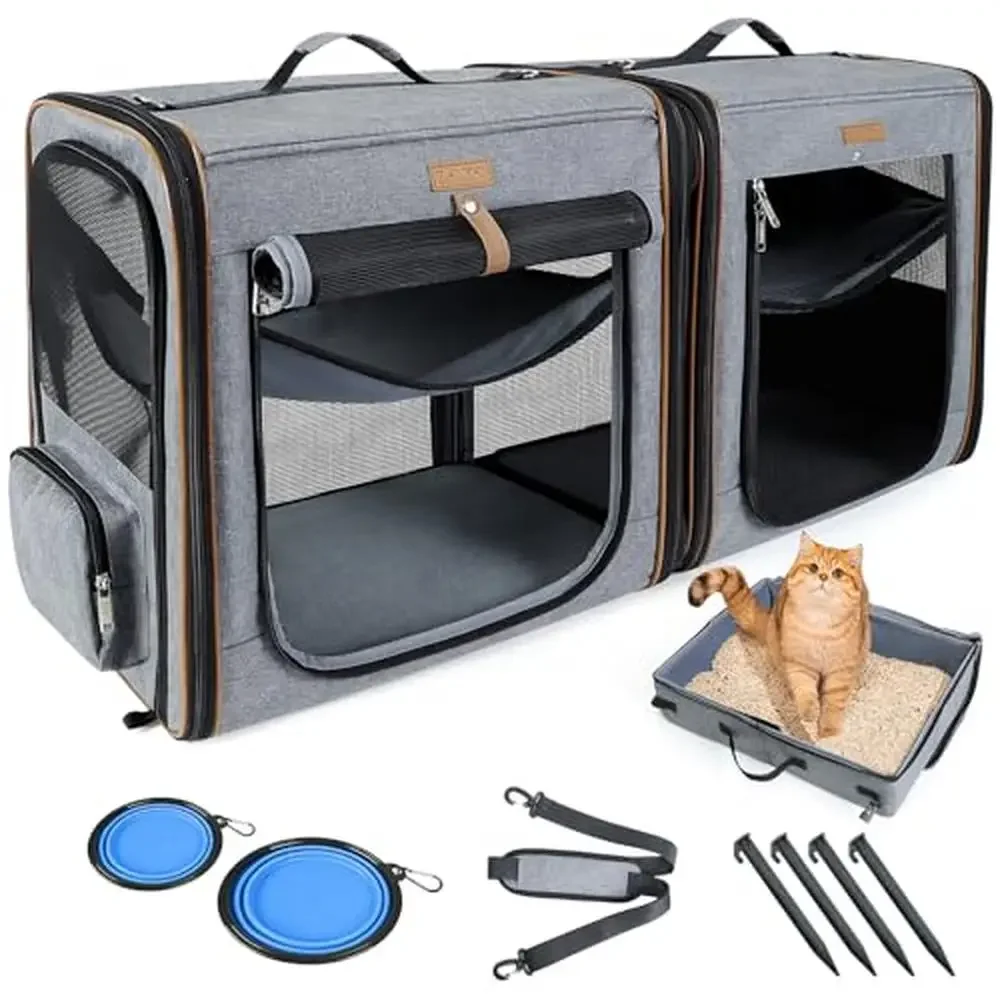 2-in-1 Pet Carrier Playpen Travel Crate Small Medium Large Pets up to 35lbs Collapsible Bowl and Litter Box Included Secure and