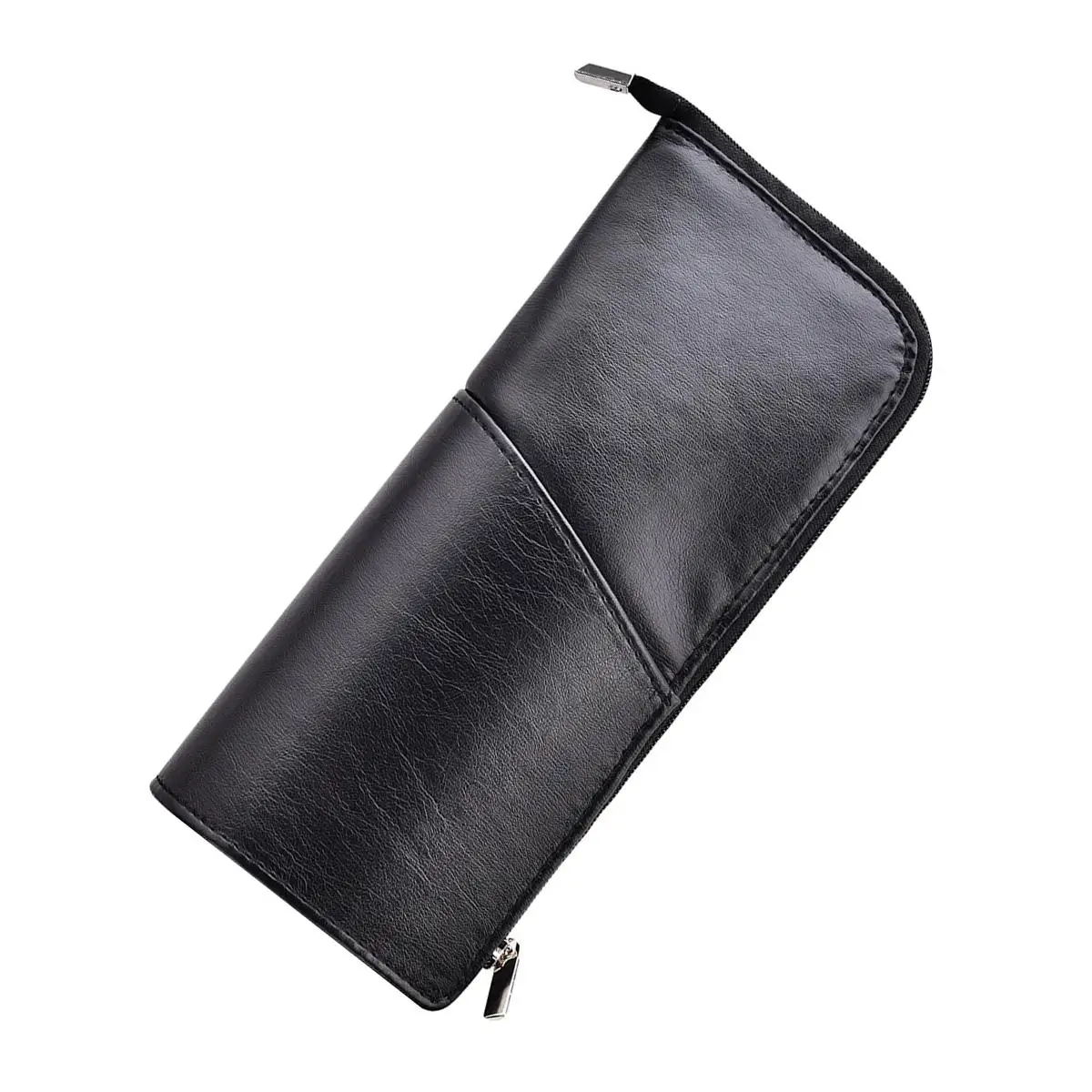 

Travel Makeup Bag Brush Holder Double Layer Portable Woman Black Pouch