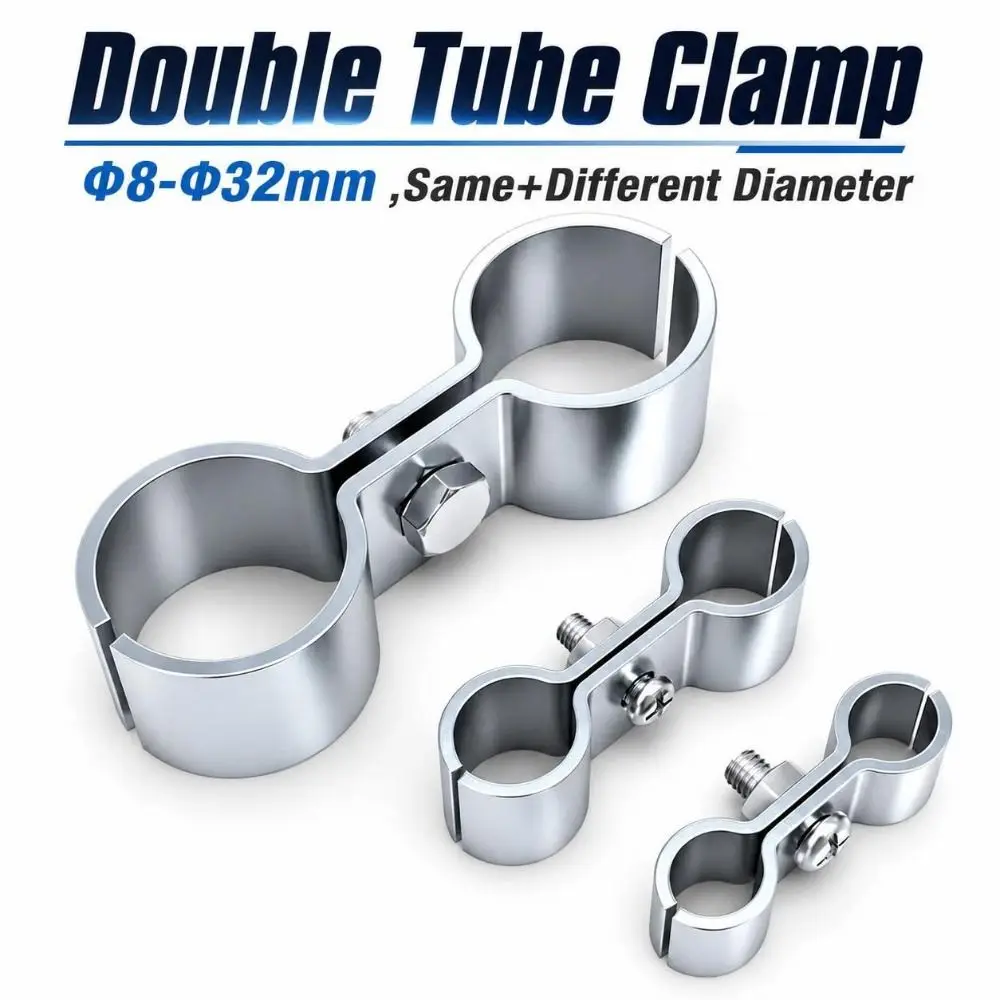 8‑Shape Double Tube Clamp Zinc Plating Adjustable Twin Hose Clamp Anti‑rust Clamping Dual Pipe Fixing Clip Hardware