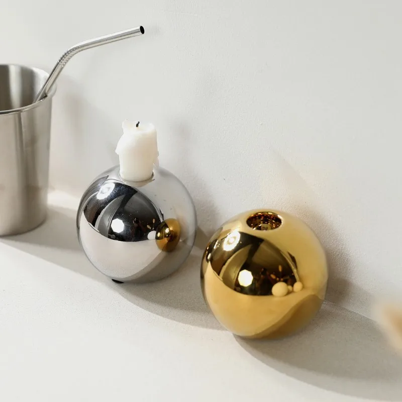 Nordic Round Ceramic Candlestick Ornaments Home Romantic Wedding Coffee Shop Decor Desktop Candlelight Dinner Ornaments Gift