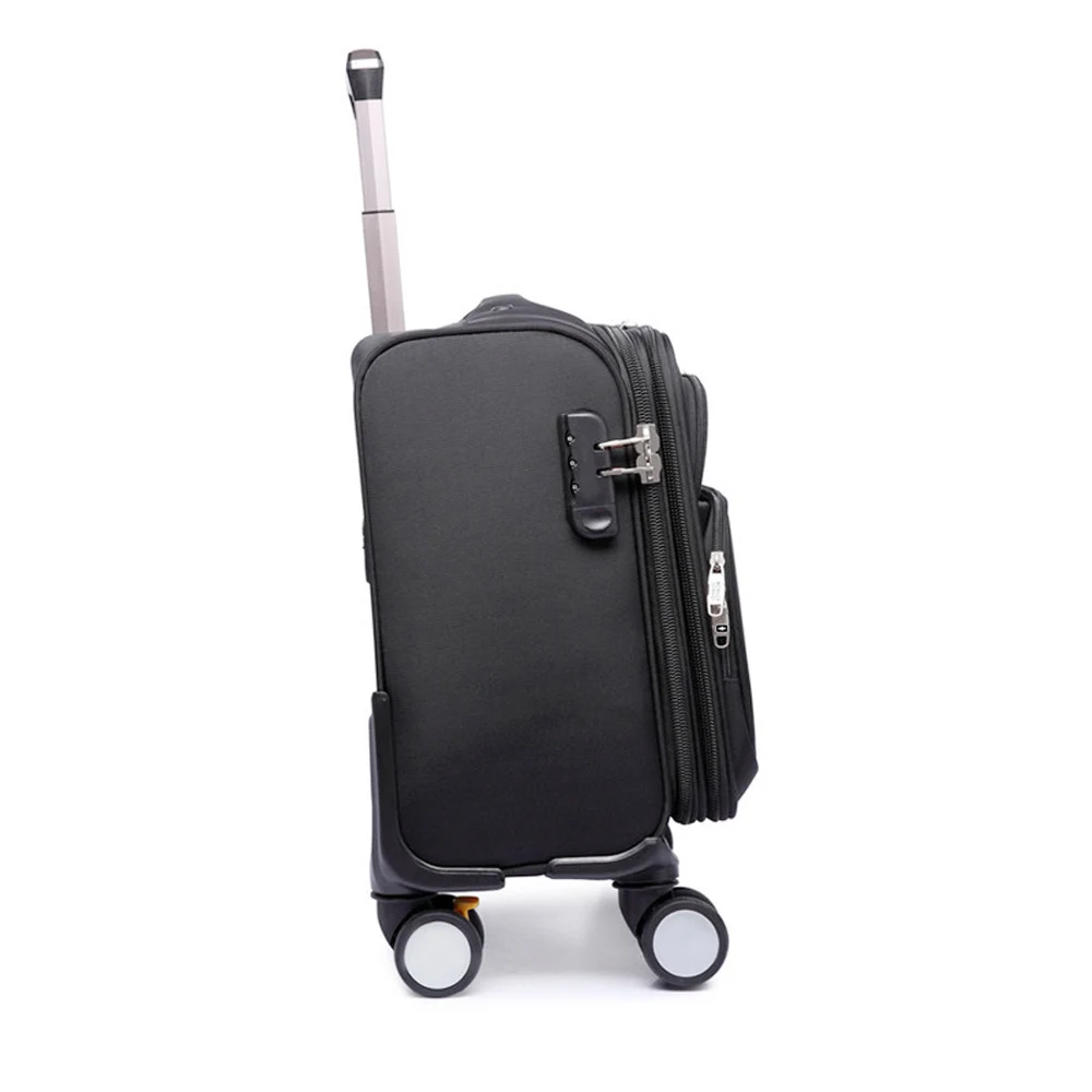 Oxford Dark Black Waterproof Men/Women Telescopic Pull Rod Travel Suitcase 18 Inches Luggage With Spinner