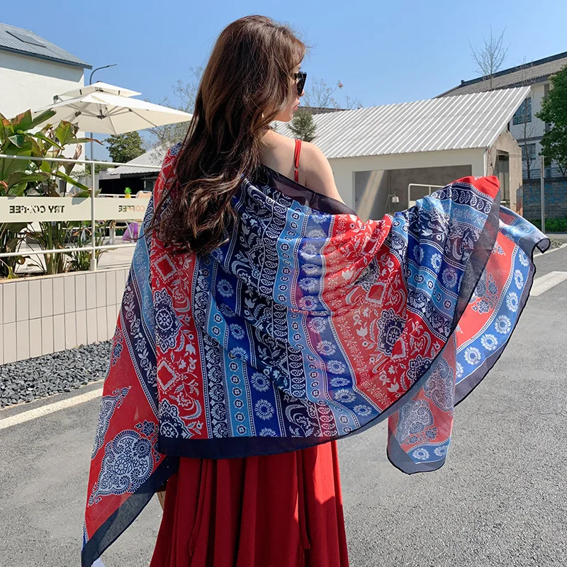 Print Newest 90x185CM Trip Beach Sunscreen Scarve Bikini Shawl Sarong Wrap Scarf Women Brazilian Swimsuit Bathing Cover-ups Cape