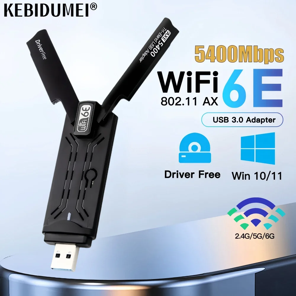 5400Mbps WiFi 6E AX5400 Adapter Tri Band 2.4G/5G/6GHz Wi-Fi USB 3.0 Dongle High Gain Antenna Wireless Network Card Driver Free