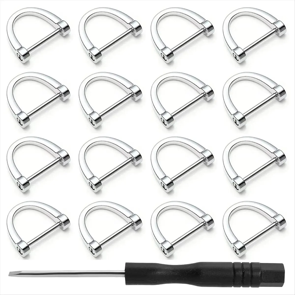 ABJS 18Pcs D Rings Screw in Shackle,3/4 Inch Horseshoe Buckle,Silver D Rings Keychain for Car Key Holder