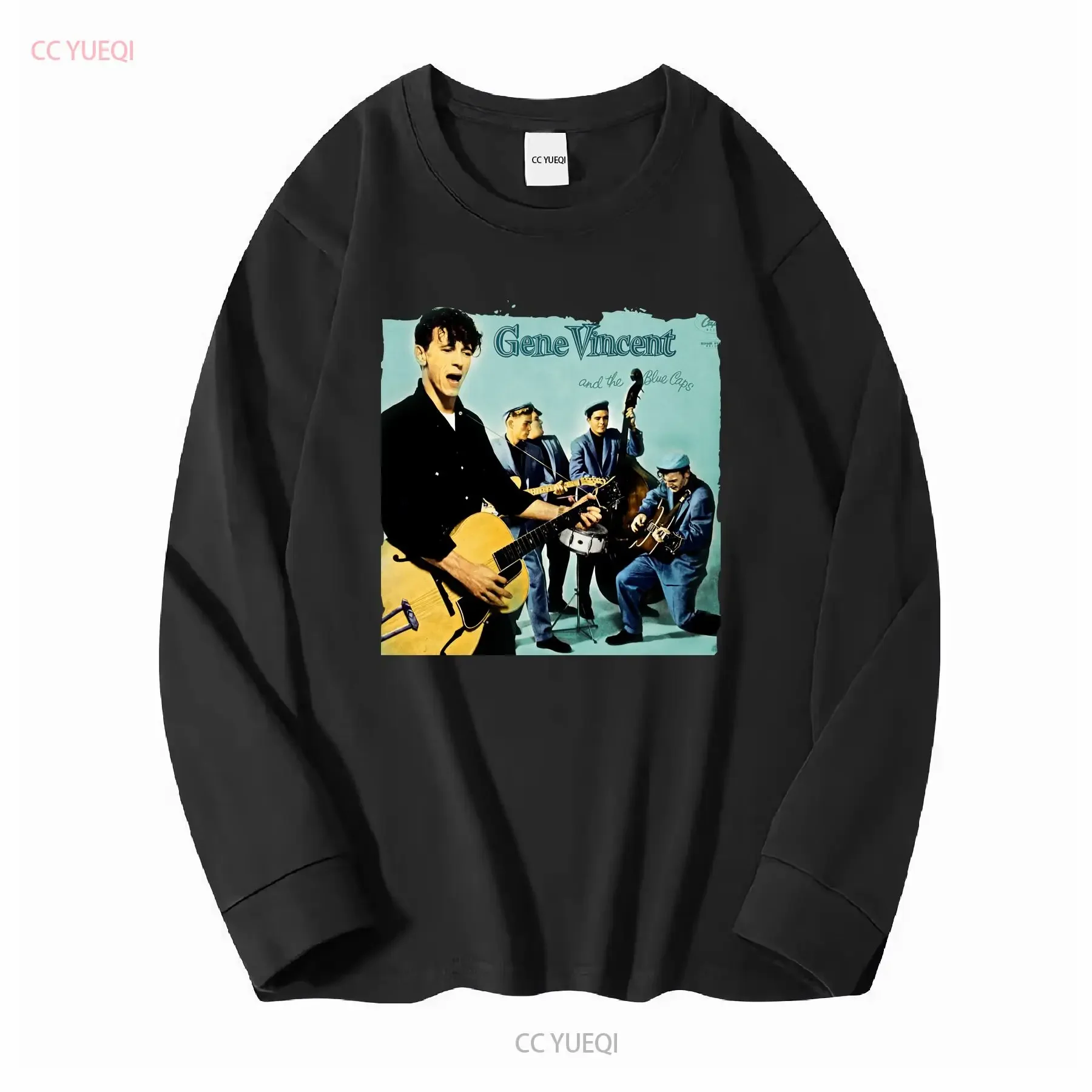Vintage Gene Vincent Wild Cat T Shirt Black Size S to 4XL HE048 long sleeves vintage Washed designer clothes Versatile homme