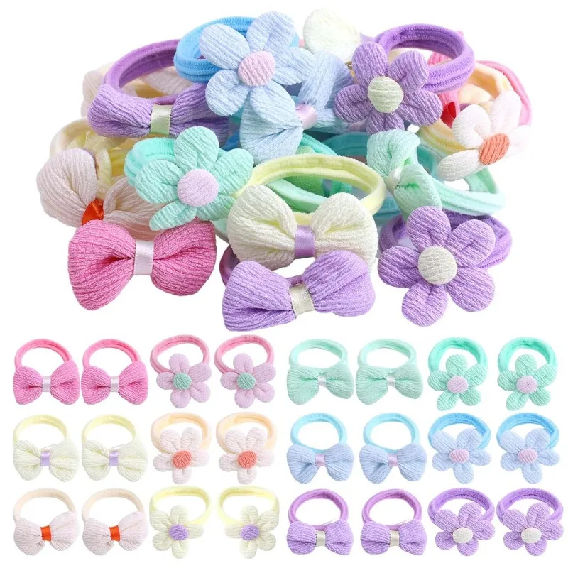 

Girls' Cute Floral and Bow Hair Ties Multi Color Pastel Elastic Hair Band Assorted Flower and Bowknot for Kids' Hair Accessories
