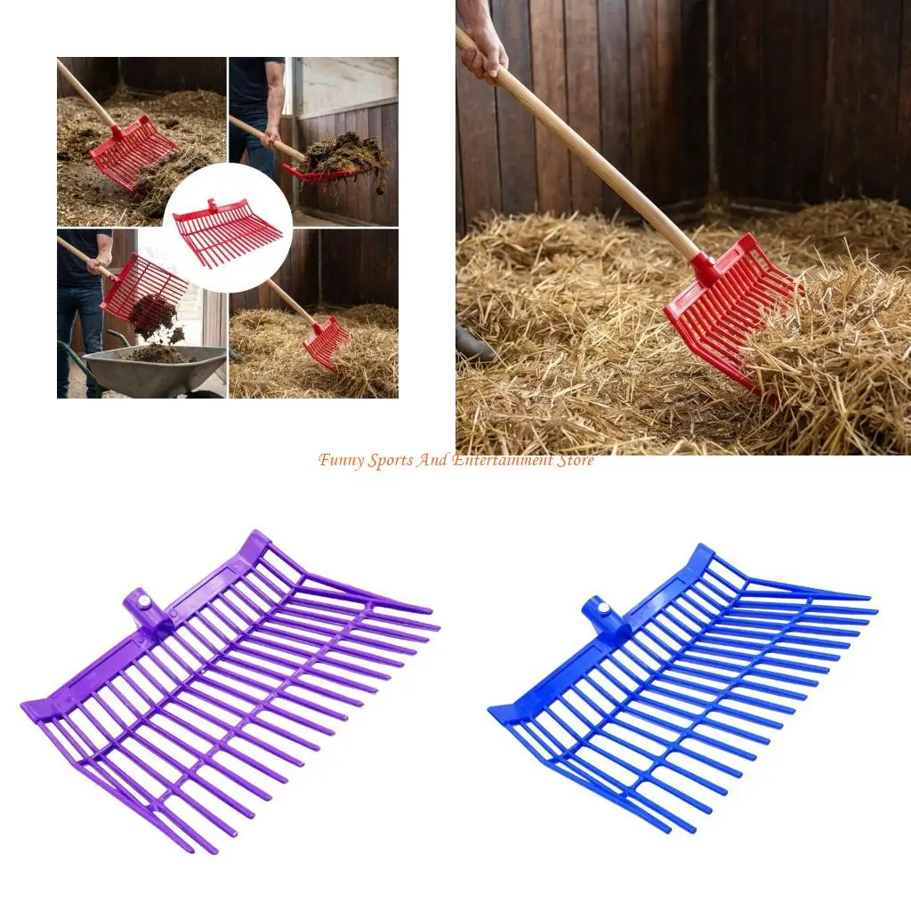C4DE Plastic Horse Manures Rake Horse Pitchforks Cleaning Tool 18 Angled Tines Hays Fork for Horse Stable Farm