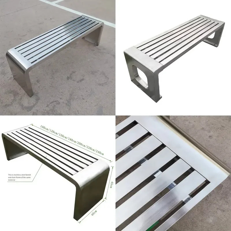 2026 Hot Sale Outdoor Stainless Steel Benches for Parks Accommodates Up to 3 People Metal Bench for Outdoor Use
