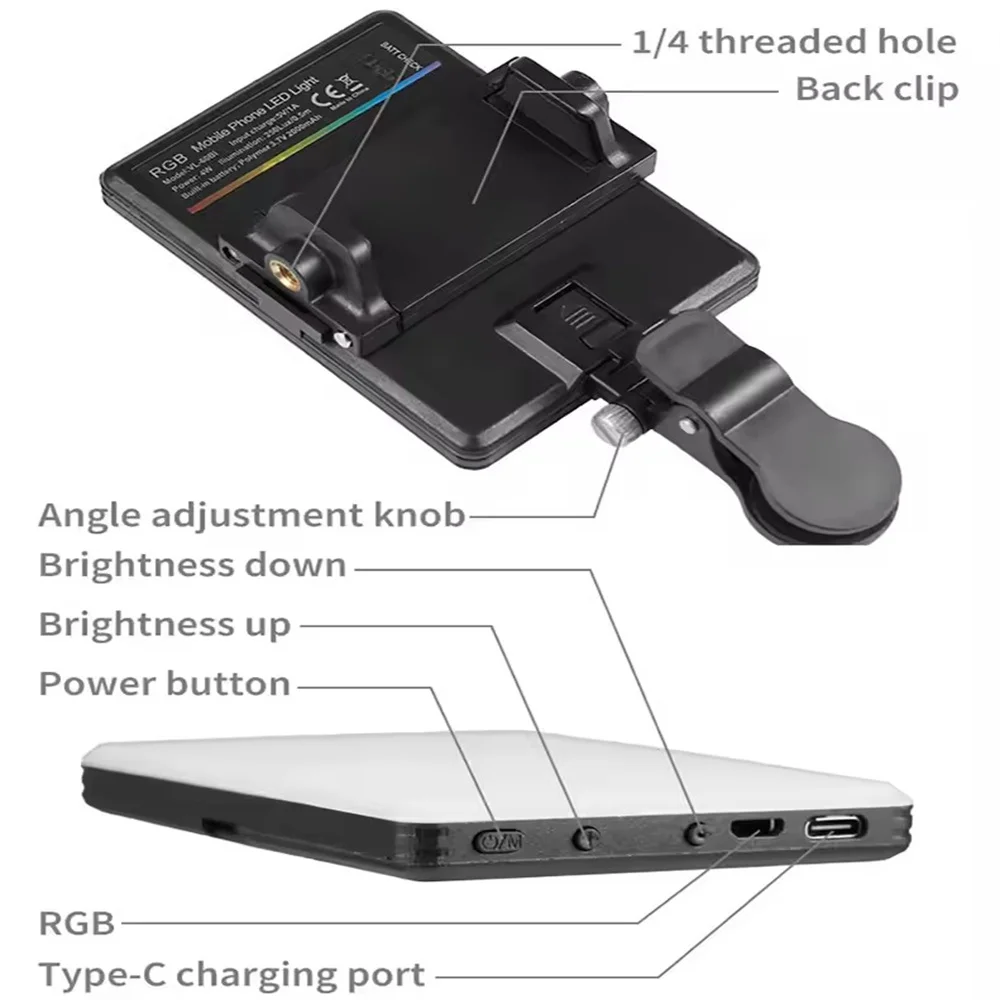 

Mini Fill Light RGB LED Straight Pocket Video For Phone iPhone iPad Laptop Camera Photography Lighting Pocket Live Vlog Clip