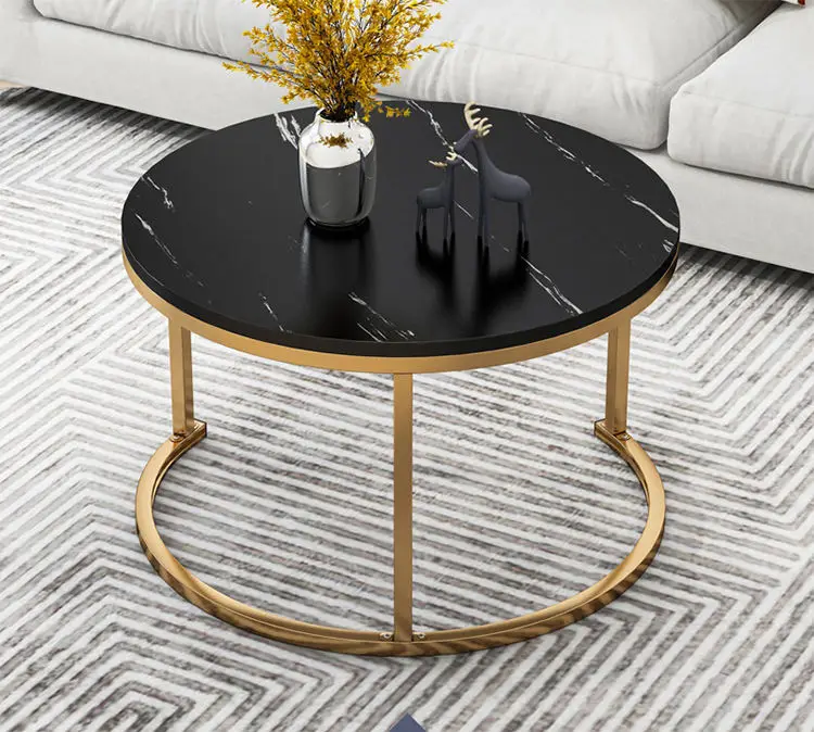 طاولة قهوة حجرية متينة وحديثة صديقة للبيئة باللون الذهبي الفاخر لغرفة المعيشة الصغيرة بتصميم حجري