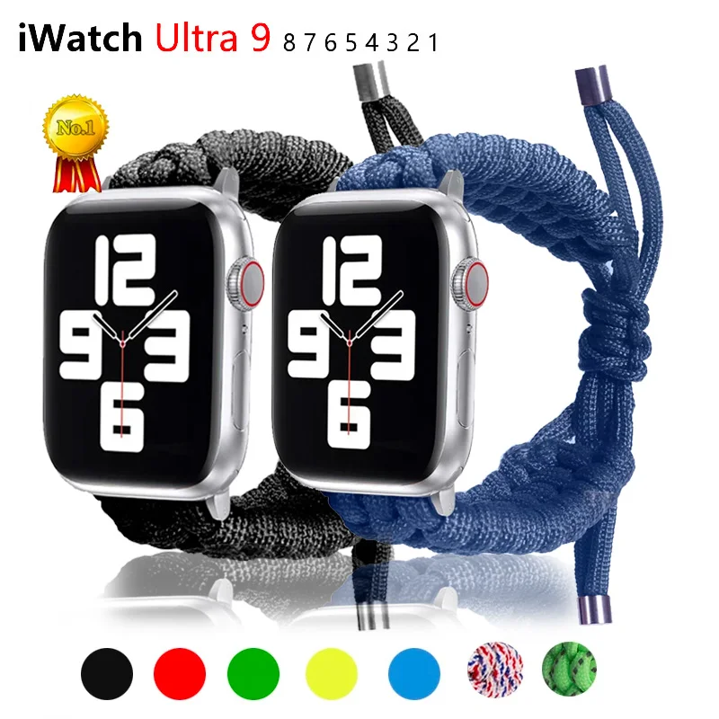 Nylon Woven Strap For Apple Watch Band 9 8 7 41mm 45mm Paracord Wrist Watch For iWatch SE654 40mm 44mm 42mm Sport Bracelet Band