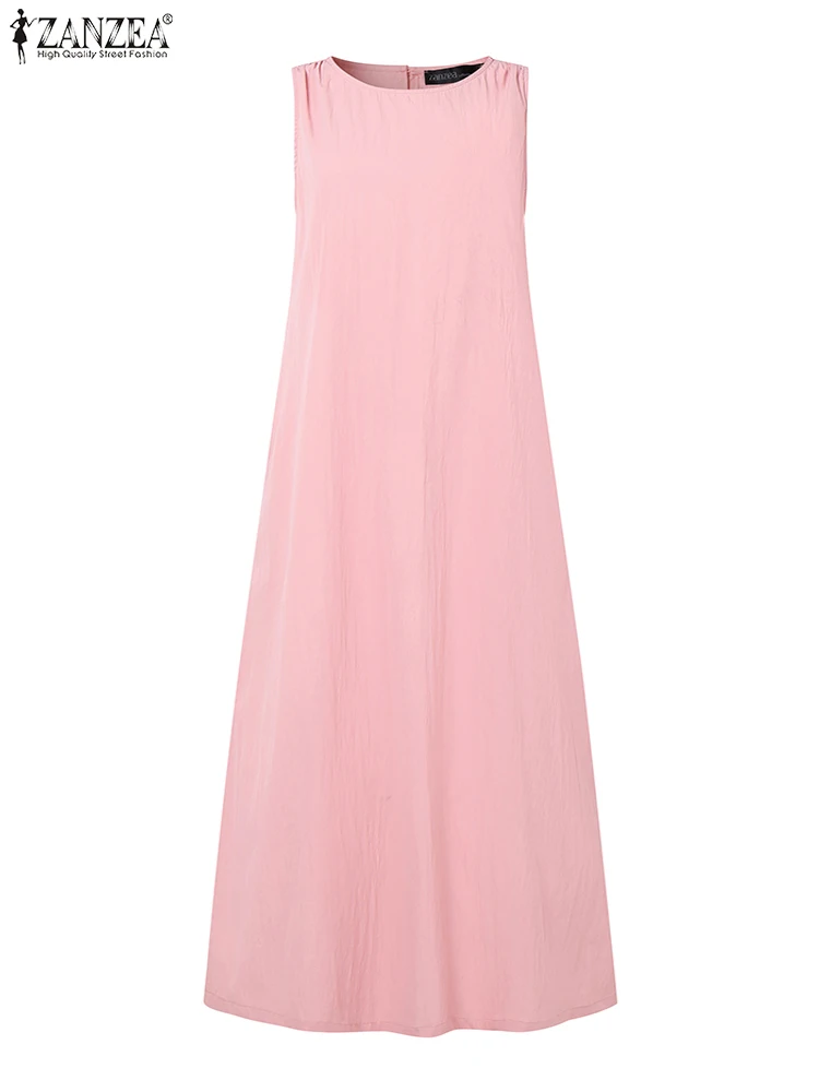 

ZANZEA Woman Casual Maxi Dresses Loose Everyday O-Neck Day Wear Sundress 2025 Summer Solid Color Sleeveless A-line Robes Femme