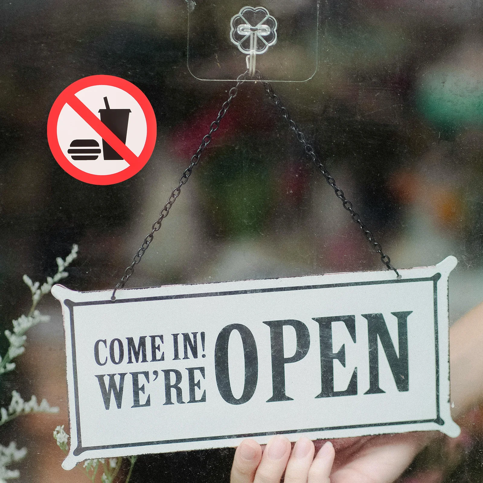 

4 Pcs No Food Warning Label Home Door White Adhesive Safety Signs Sticker for Store Drinks