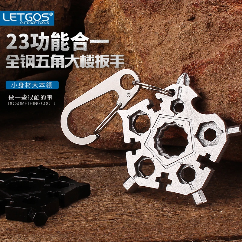 LETGOS 23- in-1 Pentagonal Pocket Tool, Stainless Steel Snowflake Multitool Tool, Outdoor Tool Wrench, EDC Gifts for father