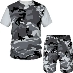 Camouflage sportswear 3D printing sportswear set Men's short sleeve T-shirt shorts 2-piece set sportswear casual Men sportswear