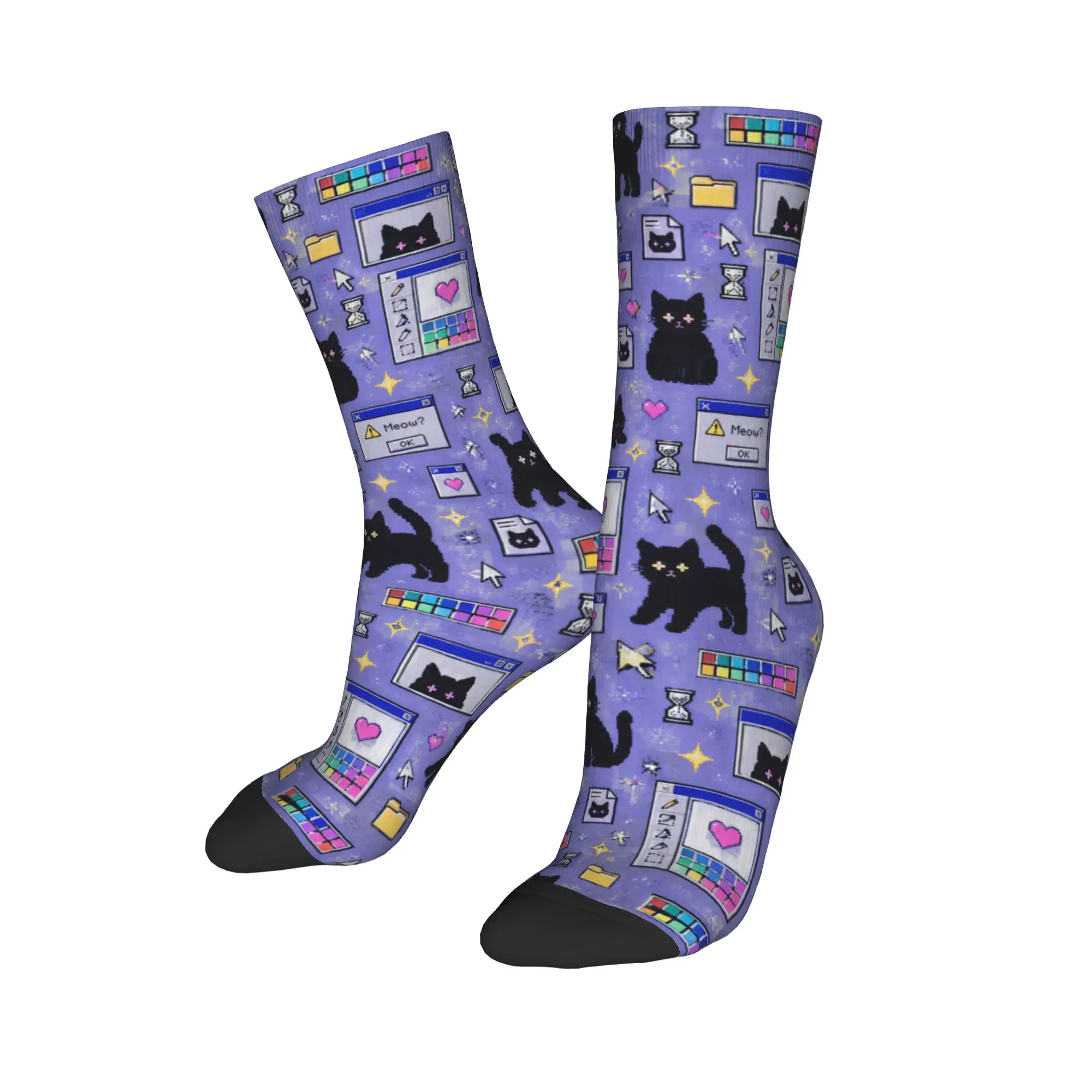 Cyber ​​retro computer system malfunction pop up window printed Stockings  Gothic Socks Winter Anti Skid Socks Men Soft Socks