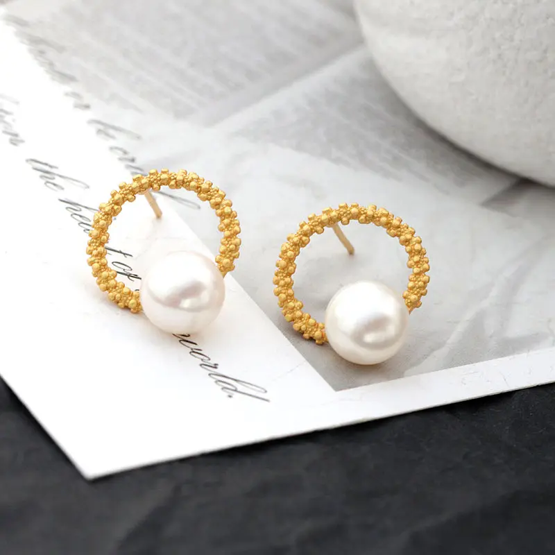 

Inlaid Natural Freshwater Pearl 18K Gold Plated Earrings Elegance Minimalist Design 925 Sterling Silver Earring Lady Jewelry