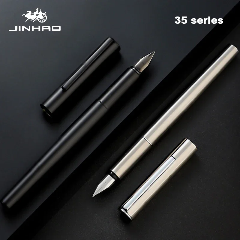 Pióro wieczne Jinhao 35, luksusowe, eleganckie, w całości ze stali/matowa czerń, stal EF/F, stalówka, pióro z atramentem do kaligrafii, szkolne artykuły biurowe, artykuły papiernicze