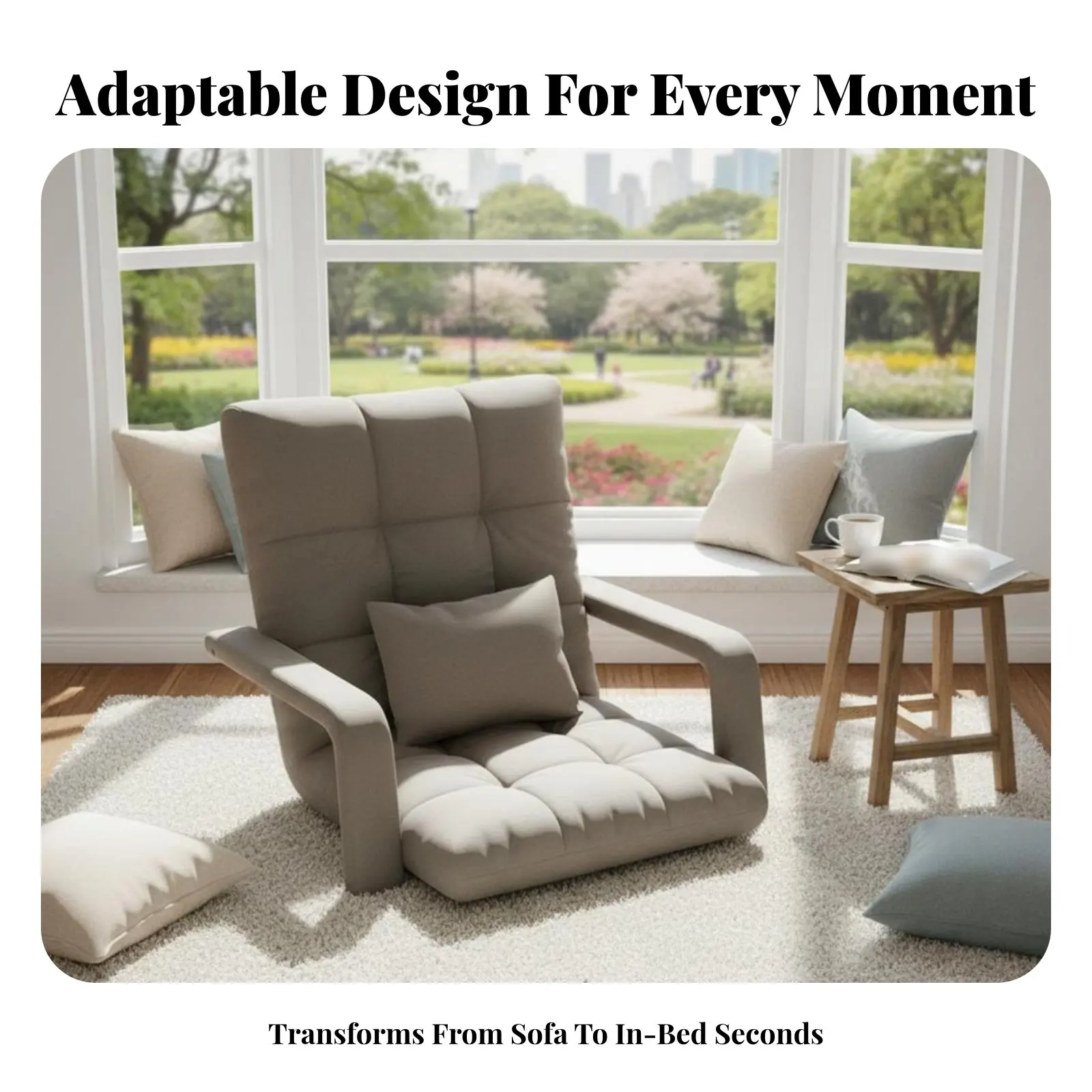 

Adjustable Rear Supportrest Lounger Foldable Design Adjustable Floor Lounger Multi-Functional Sofa-Bed Transformable