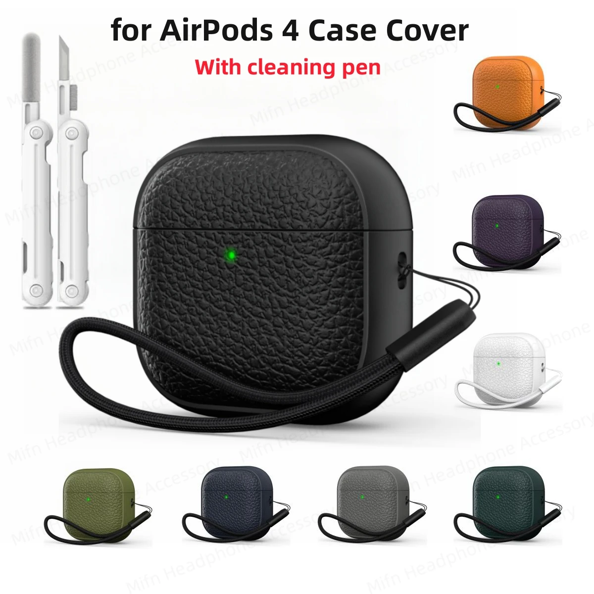

Чехол для AirPods 4, кожаный текстурированный чехол, защитный чехол для наушников со шнурком, анти-потерянный чехол для Apple Airpods 4 Pro 2nd