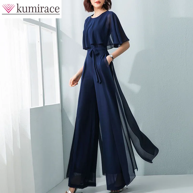 

Lotus Leaf Sleeve Jumpsuit Women's Summer Long 2023 New Korean Version Chiffon Jumpsuit Wide Leg Set Temperament Jumpsuit Pants