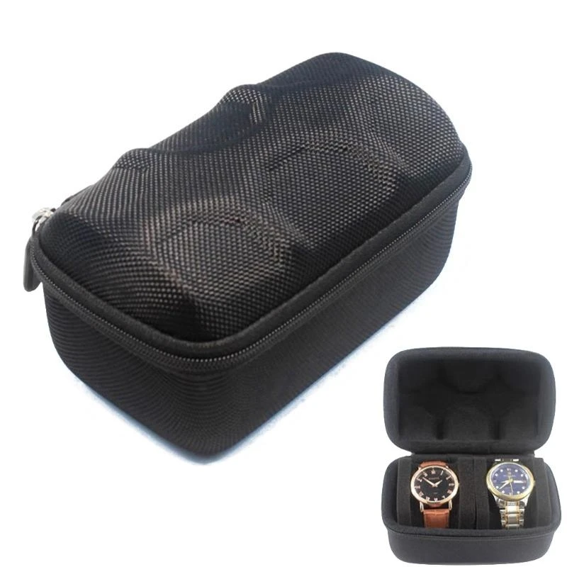 E56A Portable EVA Watch Storage for Case 2 Slots Watch Travel Box with Zip and Soft Felted Interior for Holding Watch for Sma