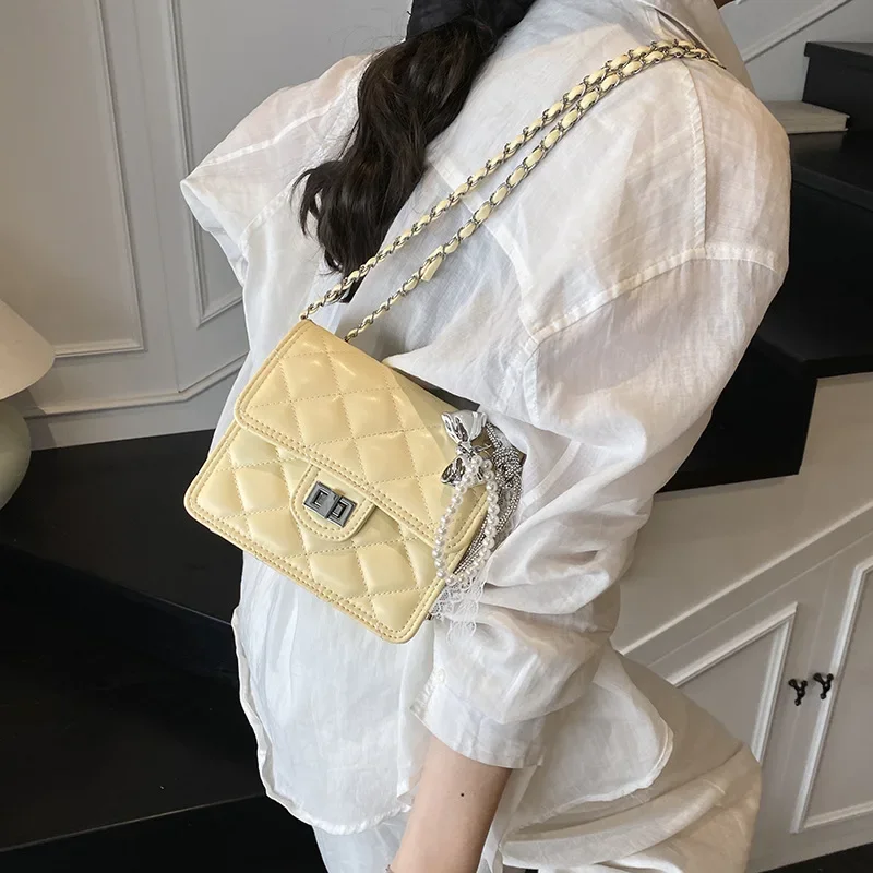 Primavera - Alla moda del 2025! Lusso - Grado da donna morbido - Pelle trapuntata - Catena a quadri - Borsa con tracolla in coreano - Stile-Fresh-Look-Small