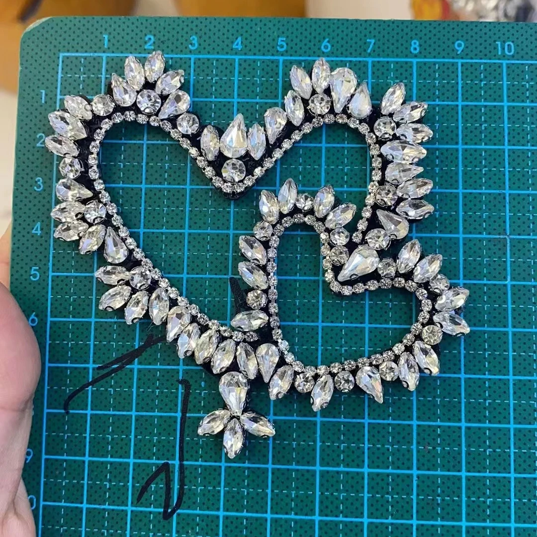 Handmade Love Beaded Applique 3D Heart Sew on Rhinestone Patches for Clothing High Grade Beading Decorative Parches