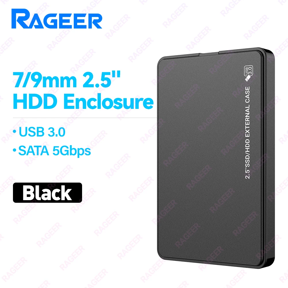 RAGEER 2,5-inch HDD-behuizing 5 kleuren externe harde schijfbehuizing USB3.0 naar SATA 3.0 5 Gbps harde schijfbehuizing voor 7 mm / 9,5 mm 2,5-inch HDD