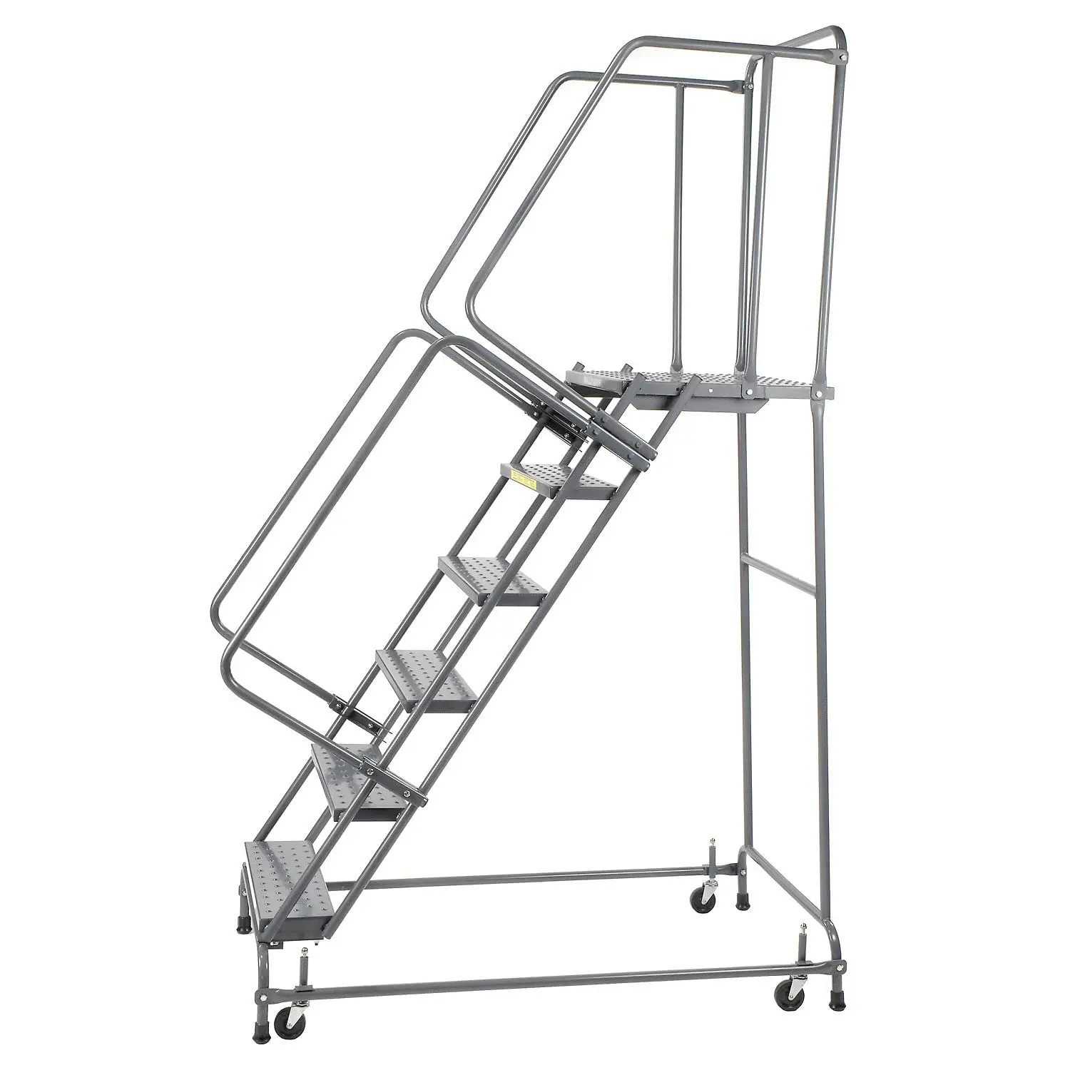 FSH618P Steel Standard Rolling Ladder with Spring Loaded Casters and Handrails, Perforated Step Tread, Unassembled, OSHA/ANSI St