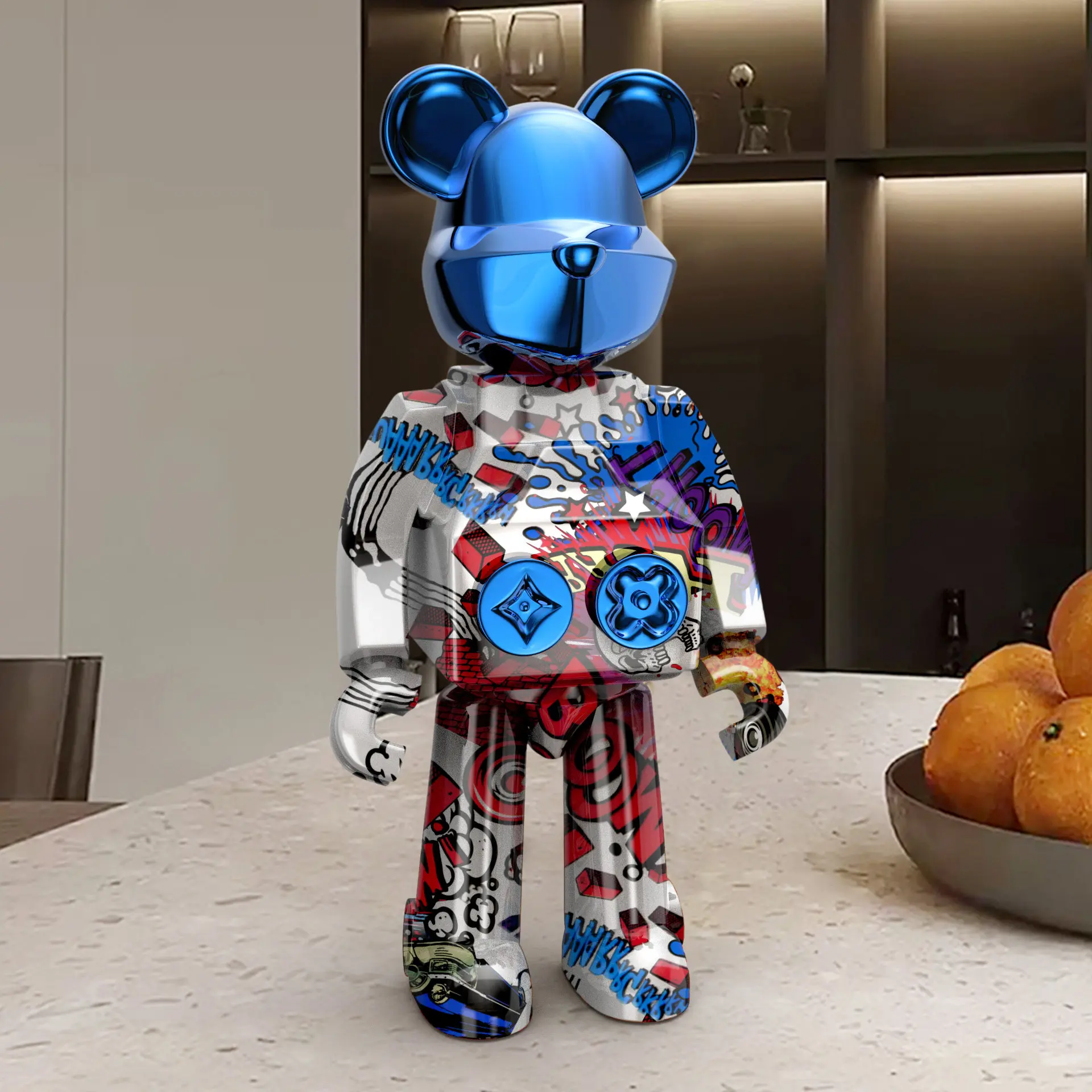 Metallic mechanical bear decorations, collectibles, high-end luxury ornaments for the living room, wine cabinets, gifts,