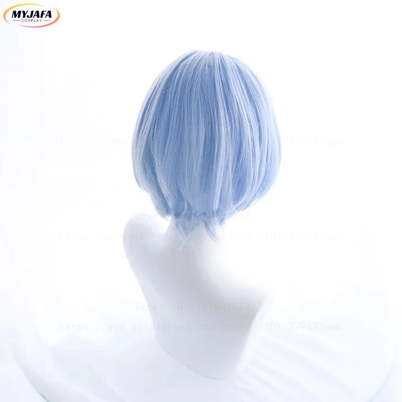 Hochwertige Anime Rei Ayanami Cosplay Perücke EVA Kurze Blaue Kopfhaut Hitzebeständige Kunsthaar Halloween Party Perücken + Perückenkappe – Detail 4